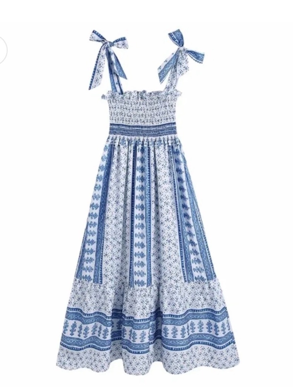 Blue Printed Tie-Shoulder Maxi Dress - Size M (EUC)
